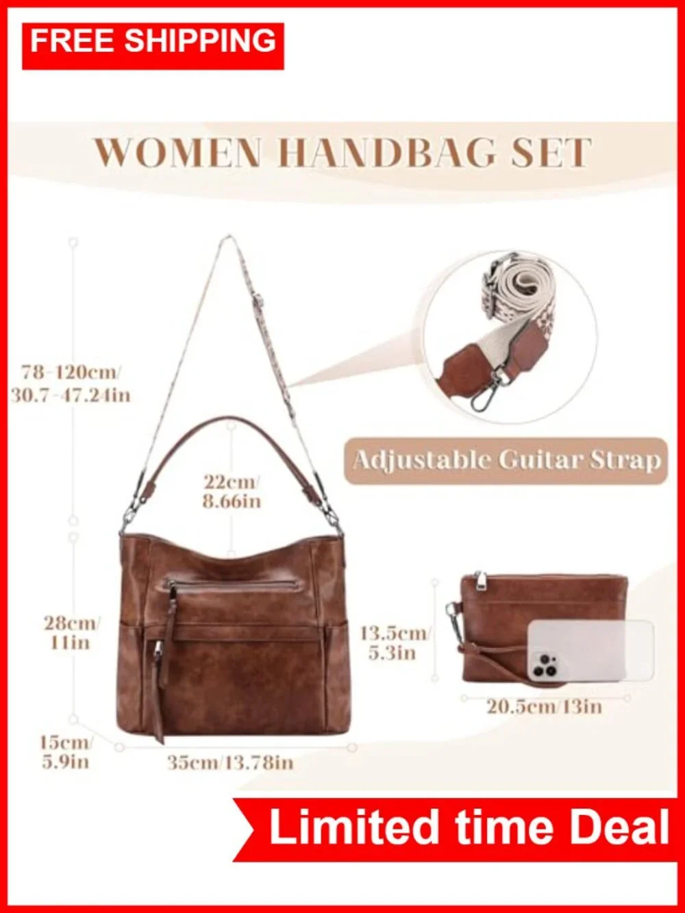 Large Hobo Purse for Women with RFID Wallet Set, Vegan Leather Shoulder